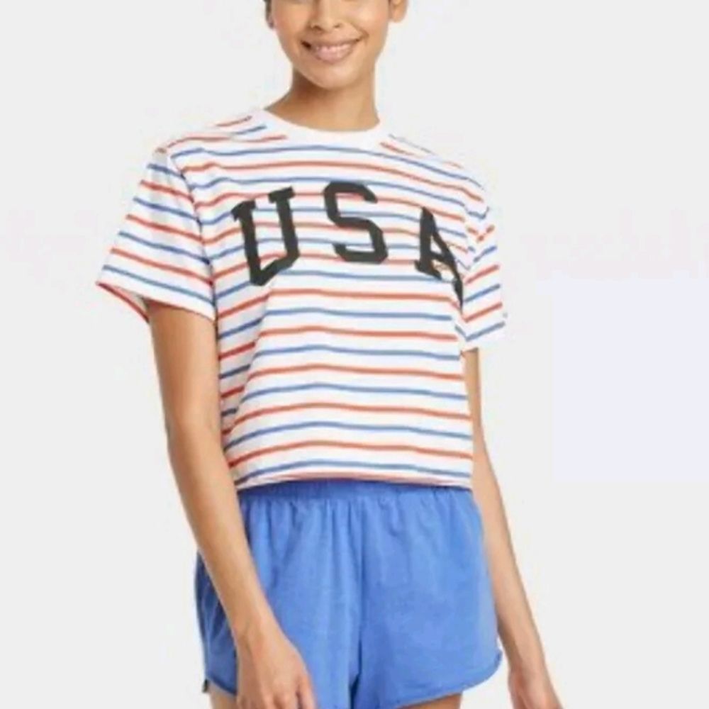 Mighty Fine USA Red White & Blue Striped Crop Top